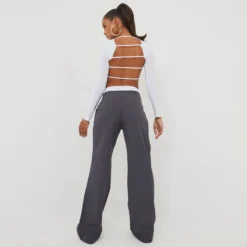 EGO Fold Over High Waist Wide Leg Trousers In Charcoal -EGO Sales Store 12 08 22 pam5474 scaled