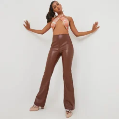 EGO High Waist Flared Leg Trousers In Brown Faux Leather 9 EGO High Waist Flared Leg Trousers In Brown Faux Leather -EGO Sales Store 12 08 22 pam5738 scaled