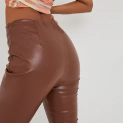 EGO High Waist Flared Leg Trousers In Brown Faux Leather 8 EGO High Waist Flared Leg Trousers In Brown Faux Leather -EGO Sales Store 12 08 22 pam5773 scaled