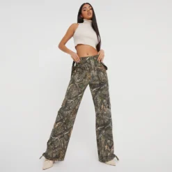 EGO Multi Pocket Belt Detail Oversized Cargo Trousers In Camo Print