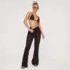 EGO High Waist Flared Leg Trousers In Black Shirred