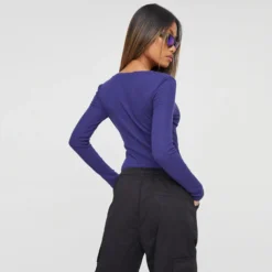 EGO Long Sleeve Zip Detail Contour Bodysuit In Navy Blue Ribbed -EGO Sales Store 13 12 22 unya35379 copy scaled