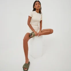 EGO Fitted Crew Neck Stretchy T-Shirt In Cream Nude -EGO Sales Store 14 07 226851 scaled