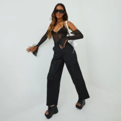 EGO Long Sleeve Cross Strap Detail Structured Corset Top In Black Mesh -EGO Sales Store 15 09 22 noara 18397 copy scaled