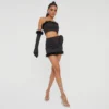 EGO Feather Trim Detail Mini Bodycon Skirt In Black