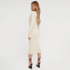 EGO Long Sleeve Seam Detail Midi Bodycon Dress In Cream Ribbed -EGO Sales Store 15 12 2236802 copy scaled