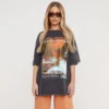 EGO Oversized 'Paradise' Graphic T-Shirt In Charcoal Acid Wash