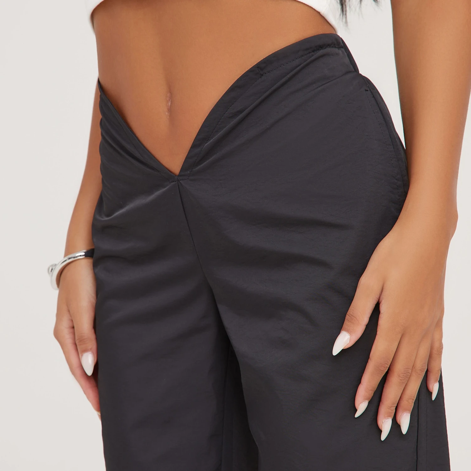 EGO Dipped V Waistline Ruched Detail Shell Cargos In Black 2 EGO Dipped V Waistline Ruched Detail Shell Cargos In Black - Image 2