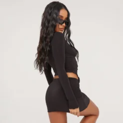 EGO Low Rise Ruched Detail Mini Bodycon Skirt In Black Slinky -EGO Sales Store 16 03 23 ming69631 s scaled
