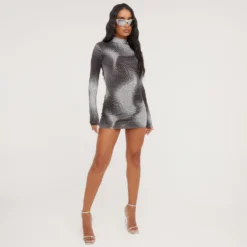 EGO Long Sleeve High Neck Mono Print Mini Bodycon Dress In Multi Slinky 6 EGO Long Sleeve High Neck Mono Print Mini Bodycon Dress In Multi Slinky -EGO Sales Store 16 03 23 ming70268 s scaled