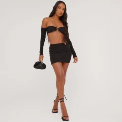 EGO Ring Detail Mini Bodycon Skirt In Black Slinky