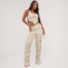 EGO High Waist Ruched Detail Trousers In Stone