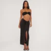 EGO Dipped Waist Knot Drape Detail Maxi Skirt In Black Slinky