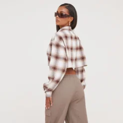 EGO Long Sleeve Cropped Shirt In Checked Beige -EGO Sales Store 17 01 23 pam46231 s scaled