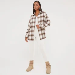 EGO Long Sleeve Oversized Shirt In Checked Beige -EGO Sales Store 17 01 23 pam46260 s scaled