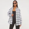 EGO Long Sleeve Oversized Shirt In Checked Monochrome