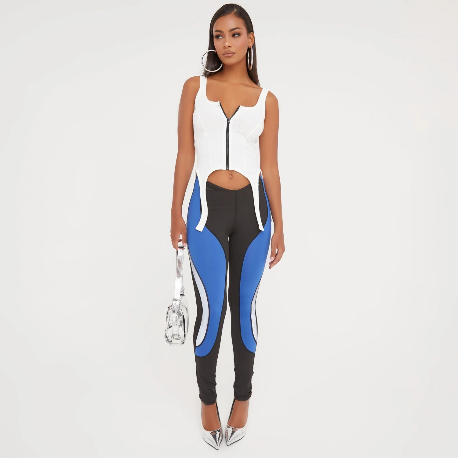 EGO Dipped Waist Motocross Detail Leggings In Blue 1 EGO Dipped Waist Motocross Detail Leggings In Blue