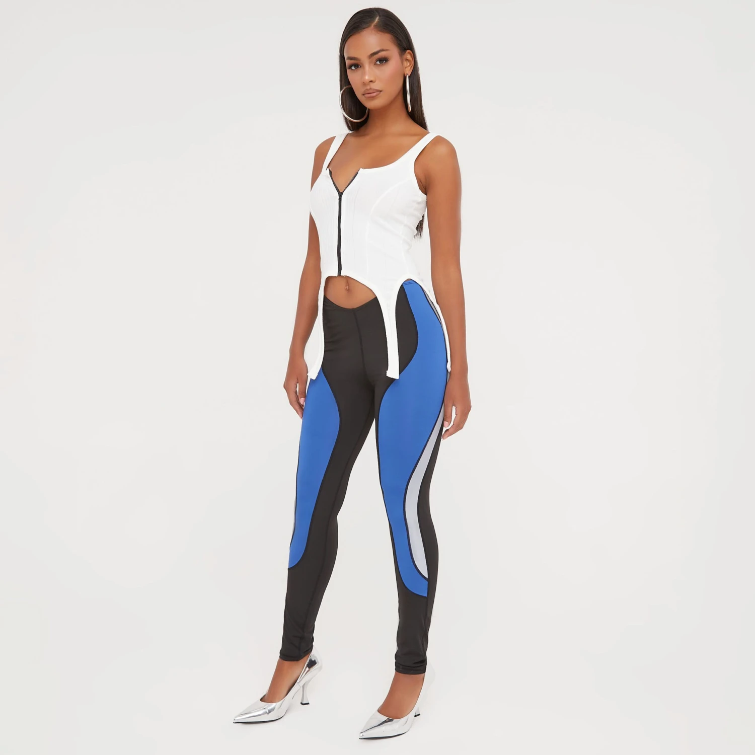 EGO Dipped Waist Motocross Detail Leggings In Blue 4 EGO Dipped Waist Motocross Detail Leggings In Blue - Image 4