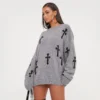 EGO Long Sleeve Cross Patch Detail Oversized Jumper In Charcoal Knit