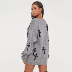 EGO Long Sleeve Cross Patch Detail Oversized Jumper In Charcoal Knit -EGO Sales Store 17 01 23 pam46543 s scaled