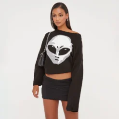 EGO Long Sleeve Martian Oversized Jumper In Black Knit