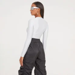 EGO Long Sleeve Zip Up Bodysuit In Silver Metallic -EGO Sales Store 17 01 23 pam47030 s scaled