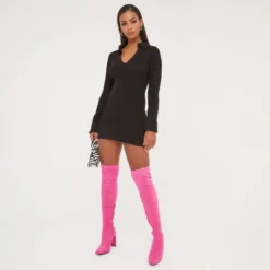 EGO Long Sleeve Collared Mini Bodycon Dress In Black Knit -EGO Sales Store 17 01 23 pam47149 s scaled