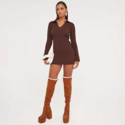 EGO Long Sleeve Collared Mini Bodycon Dress In Brown Knit 7 EGO Long Sleeve Collared Mini Bodycon Dress In Brown Knit -EGO Sales Store 17 01 23 pam47193 s scaled