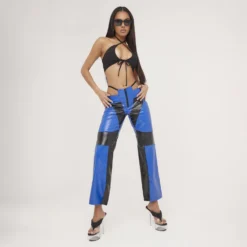EGO Thong Cut Out Detail Straight Leg Trousers In Blue Multi Faux Leather -EGO Sales Store 18 05 jul 2334 s scaled