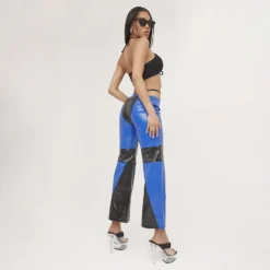 EGO Thong Cut Out Detail Straight Leg Trousers In Blue Multi Faux Leather -EGO Sales Store 18 05 jul 2352 s scaled