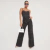 EGO High Waist Contrast Stitch Detail Wide Leg Trousers In Black