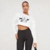 EGO Long Sleeve X Rated Detail Crop T-Shirt In White