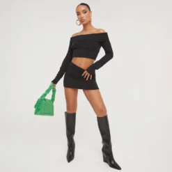 EGO High Waist Mini Bodycon Skirt In Black Knit