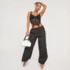 EGO Low Rise Oversized Parachute Cargo Trousers In Black