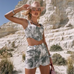 EGO High Waist Zip Front Detail Mini Bodycon Skirt In Cream Acid Wash