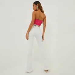 EGO Dipped Waist Ruched Feather Trim Detail Straight Leg Trousers In White -EGO Sales Store 20 10 22 annab14097 scaled