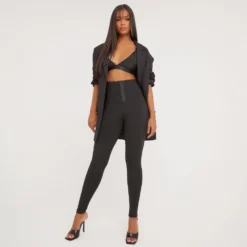 EGO High Waist Corset Detail Seamless Leggings In Black