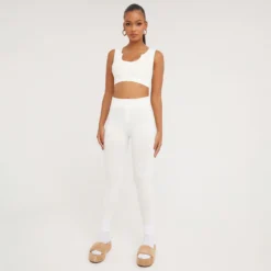 EGO High Waist Button Front Detail Seamless Leggings In Cream Ribbed -EGO Sales Store 21 02 23 pam61592 s scaled