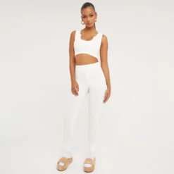 EGO High Waist Button Front Detail Seamless Leggings In Cream Ribbed -EGO Sales Store 21 02 23 pam61596 s scaled