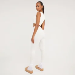 EGO High Waist Button Front Detail Seamless Leggings In Cream Ribbed -EGO Sales Store 21 02 23 pam61607 s scaled