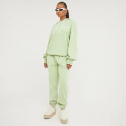 Tie Waist 'Ego Studio' Oversized Cuffed Hem Joggers In Green