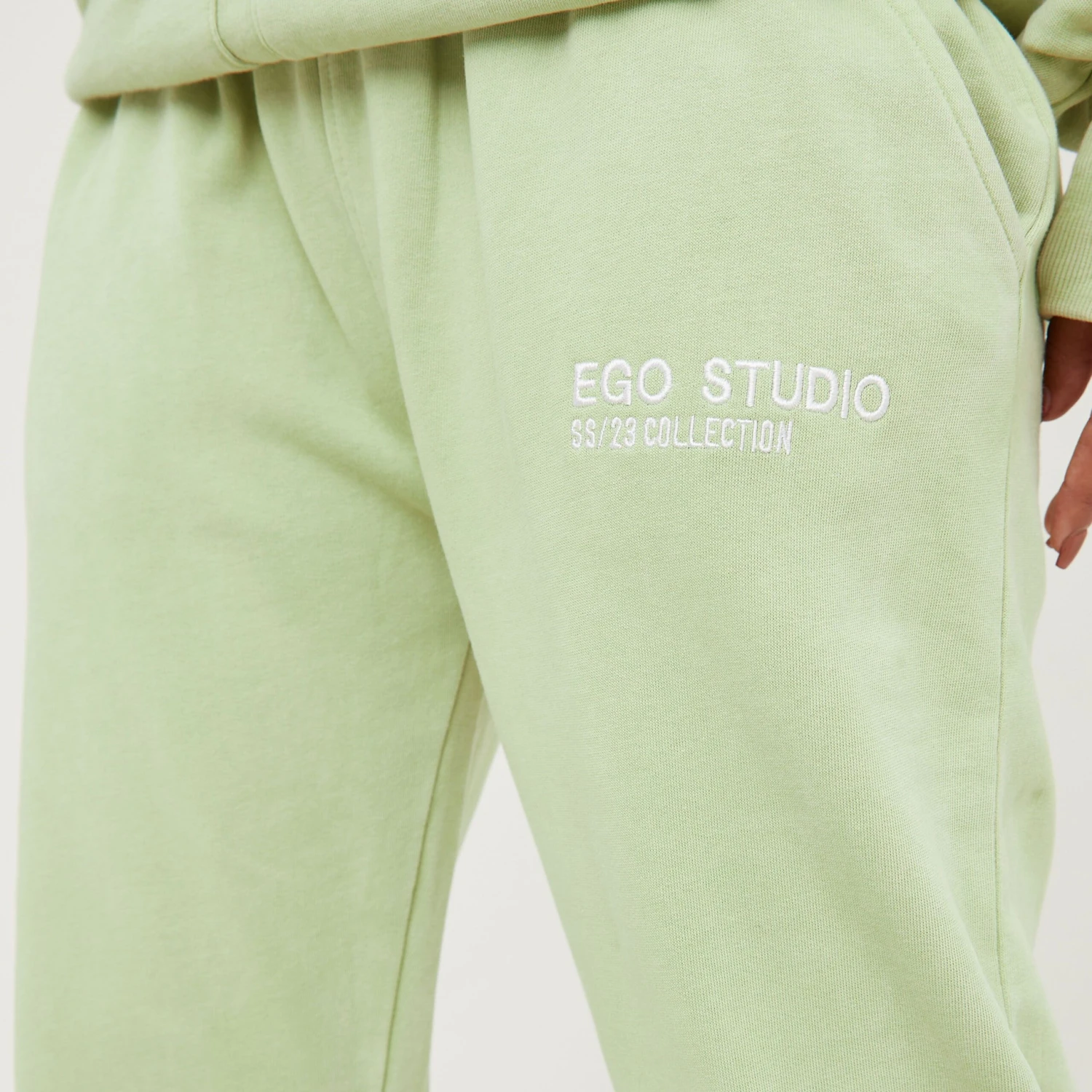 Tie Waist 'Ego Studio' Oversized Cuffed Hem Joggers In Green 2 Tie Waist 'Ego Studio' Oversized Cuffed Hem Joggers In Green - Image 2