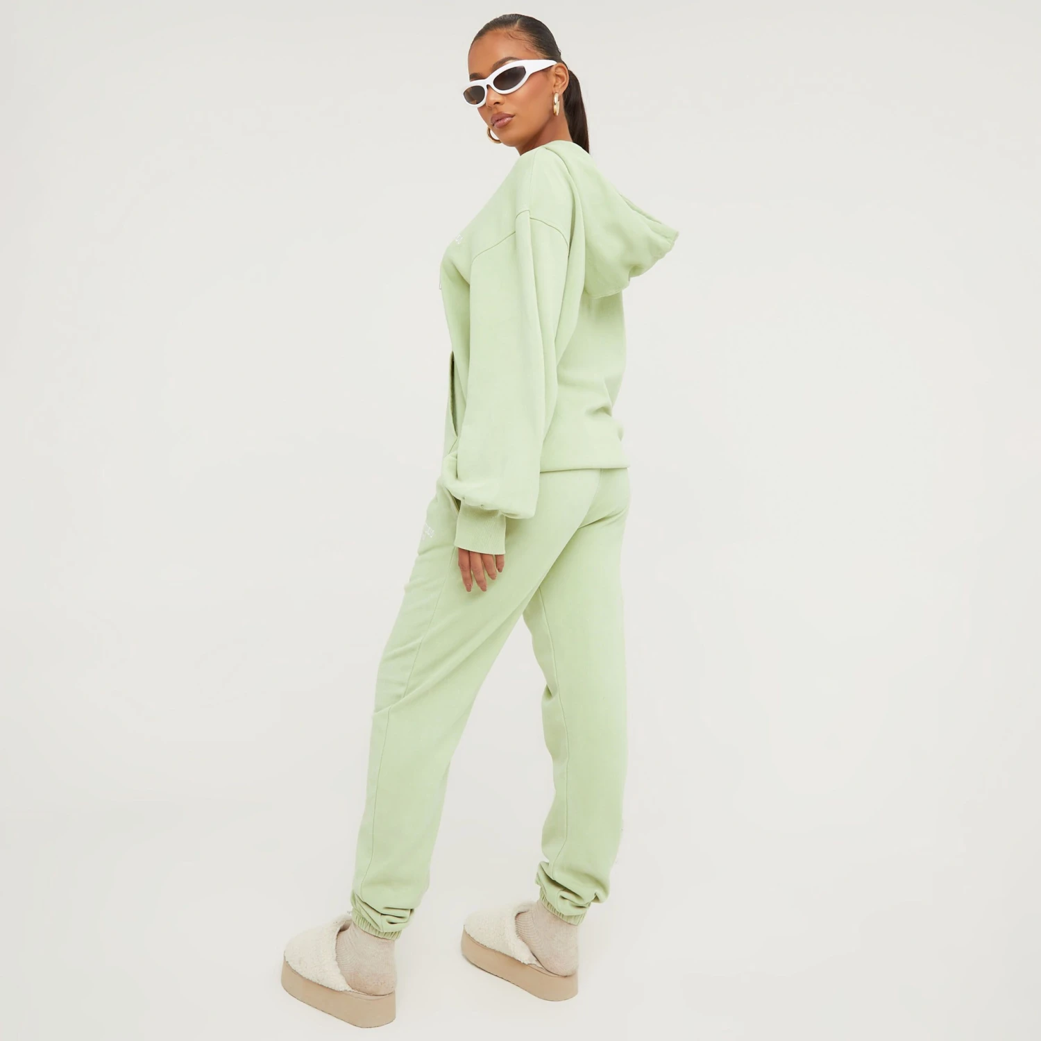 Tie Waist 'Ego Studio' Oversized Cuffed Hem Joggers In Green 4 Tie Waist 'Ego Studio' Oversized Cuffed Hem Joggers In Green - Image 4