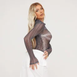 EGO High Neck Long Sleeve Contrast Body Print Bodysuit In Black Mesh 7 EGO High Neck Long Sleeve Contrast Body Print Bodysuit In Black Mesh -EGO Sales Store 21 03 23 em70668 s scaled