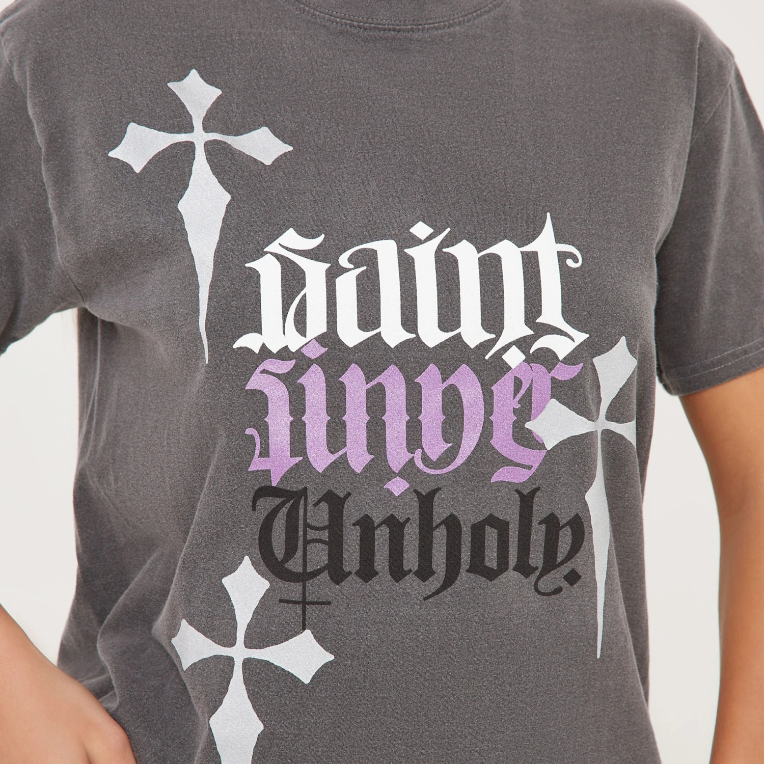 EGO Saint Sinner Graphic Print T-Shirt In Grey 2 EGO Saint Sinner Graphic Print T-Shirt In Grey - Image 2