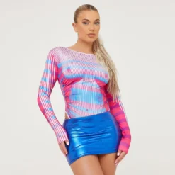 EGO Long Sleeve Body Illusion Bodysuit In Pink Multi