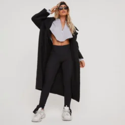 EGO High Waist Split Hem Trousers In Black Ribbed Crinkle Fabric -EGO Sales Store 21 12 22 em38971 s scaled