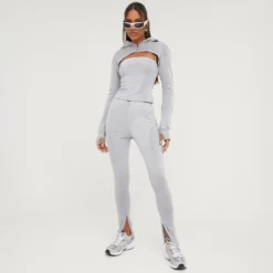 EGO High Waist Seam Detail Split Hem Lounge Leggings In Grey