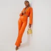 EGO High Waist Straight Leg Trousers In Orange Faux Leather