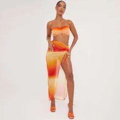 EGO High Waist Ruched Side Detail Split Leg Maxi Skirt In Orange Ombre Print Mesh -EGO Sales Store 23 05 23 ming102031 sq scaled